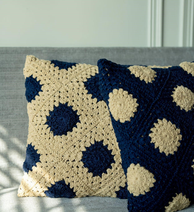 Navy blue & beige cushion covers