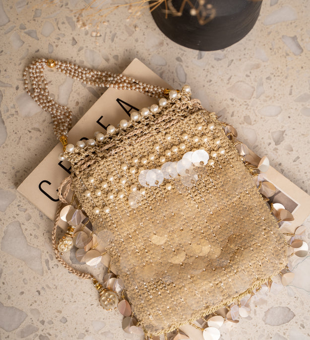 Golden pearl flat potli bag