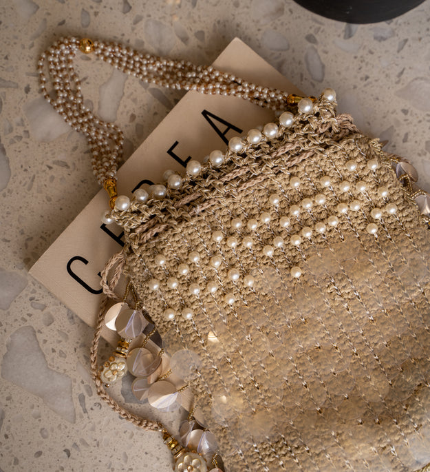 Golden pearl flat potli bag