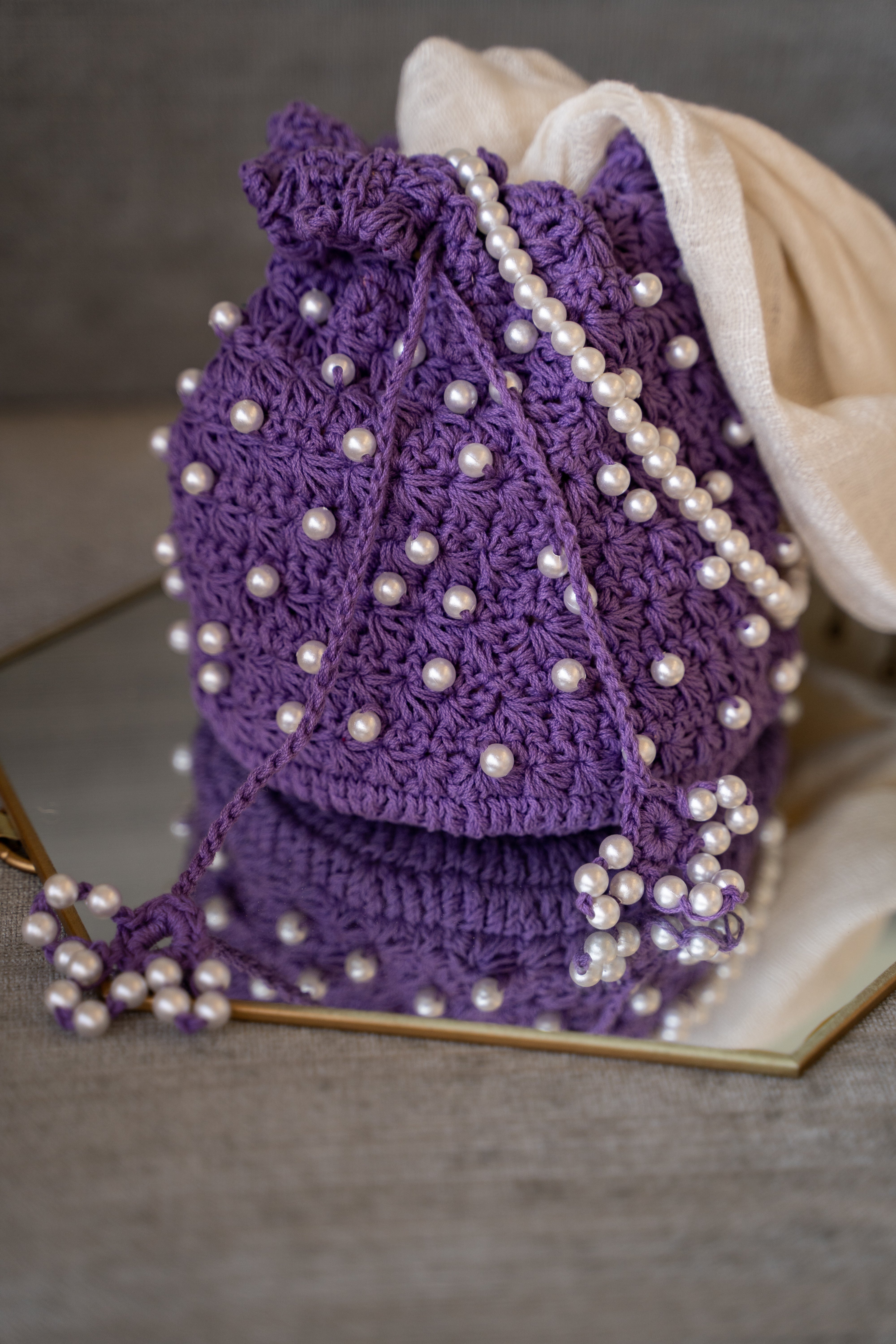 Purple pearl potli bag