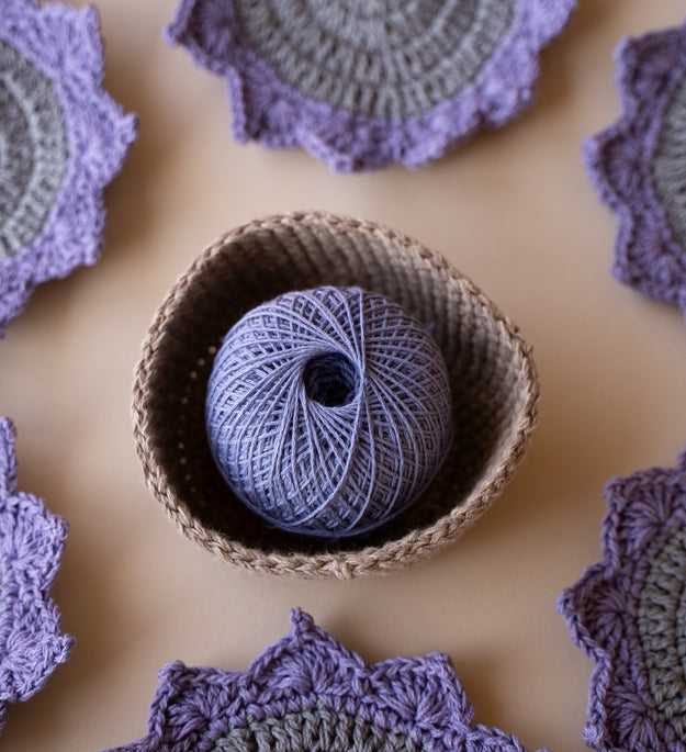 Purple grey flower coasters (set of 6)