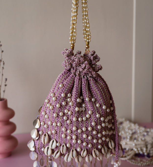 Mauve pearl flat potli bag