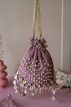 Mauve pearl flat potli bag