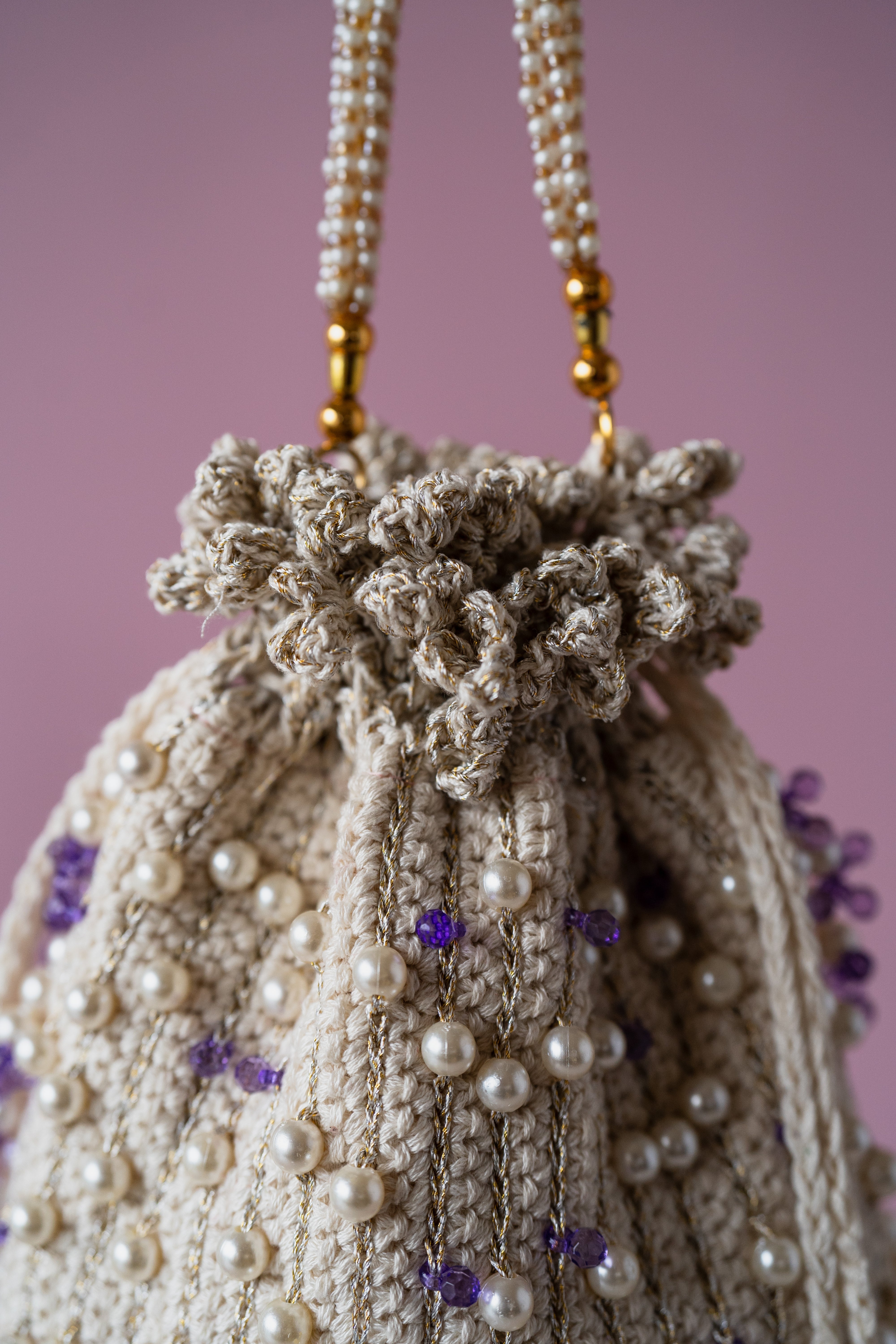 Ivory purple flat potli bag