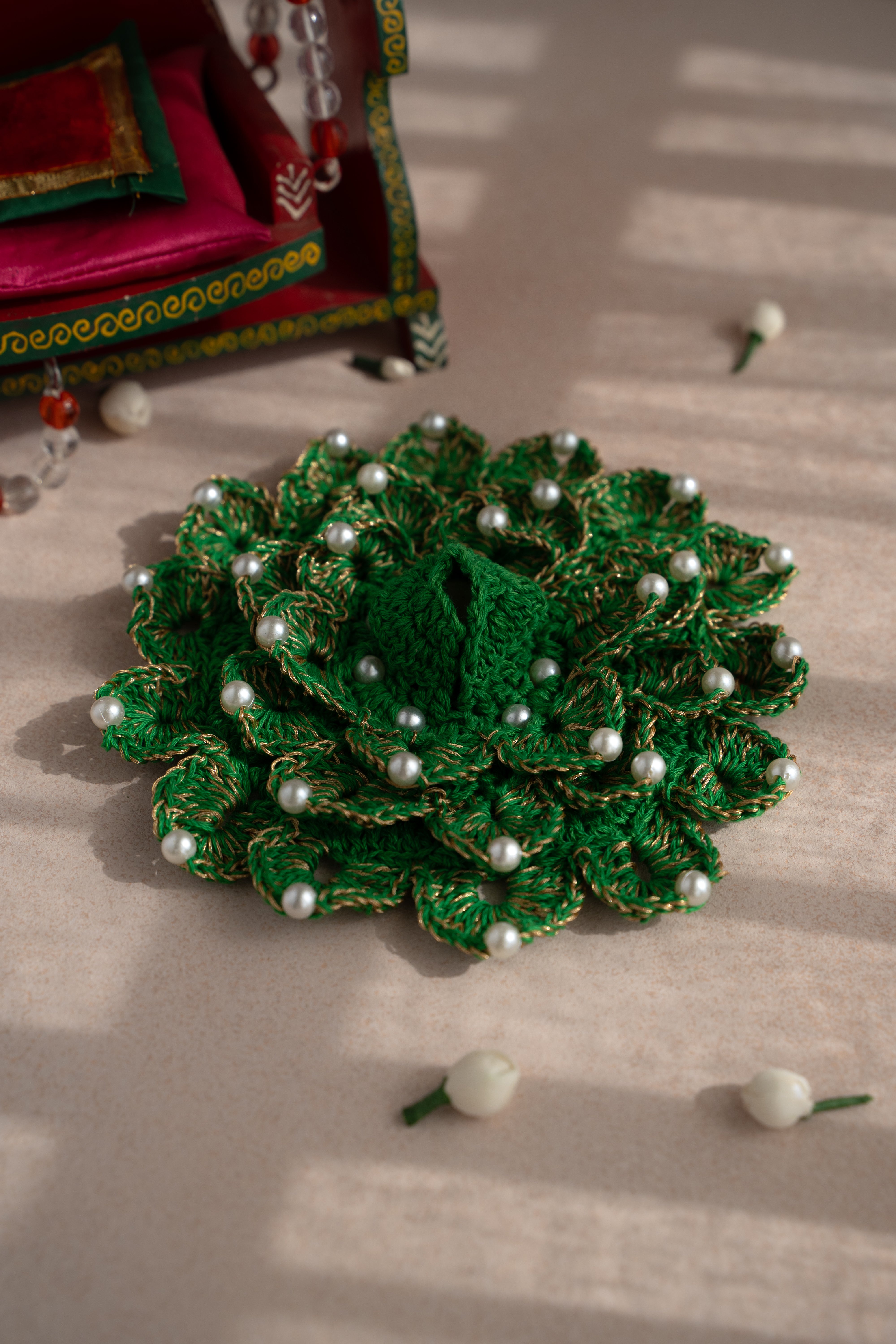 Green petals Gopal ji's dress