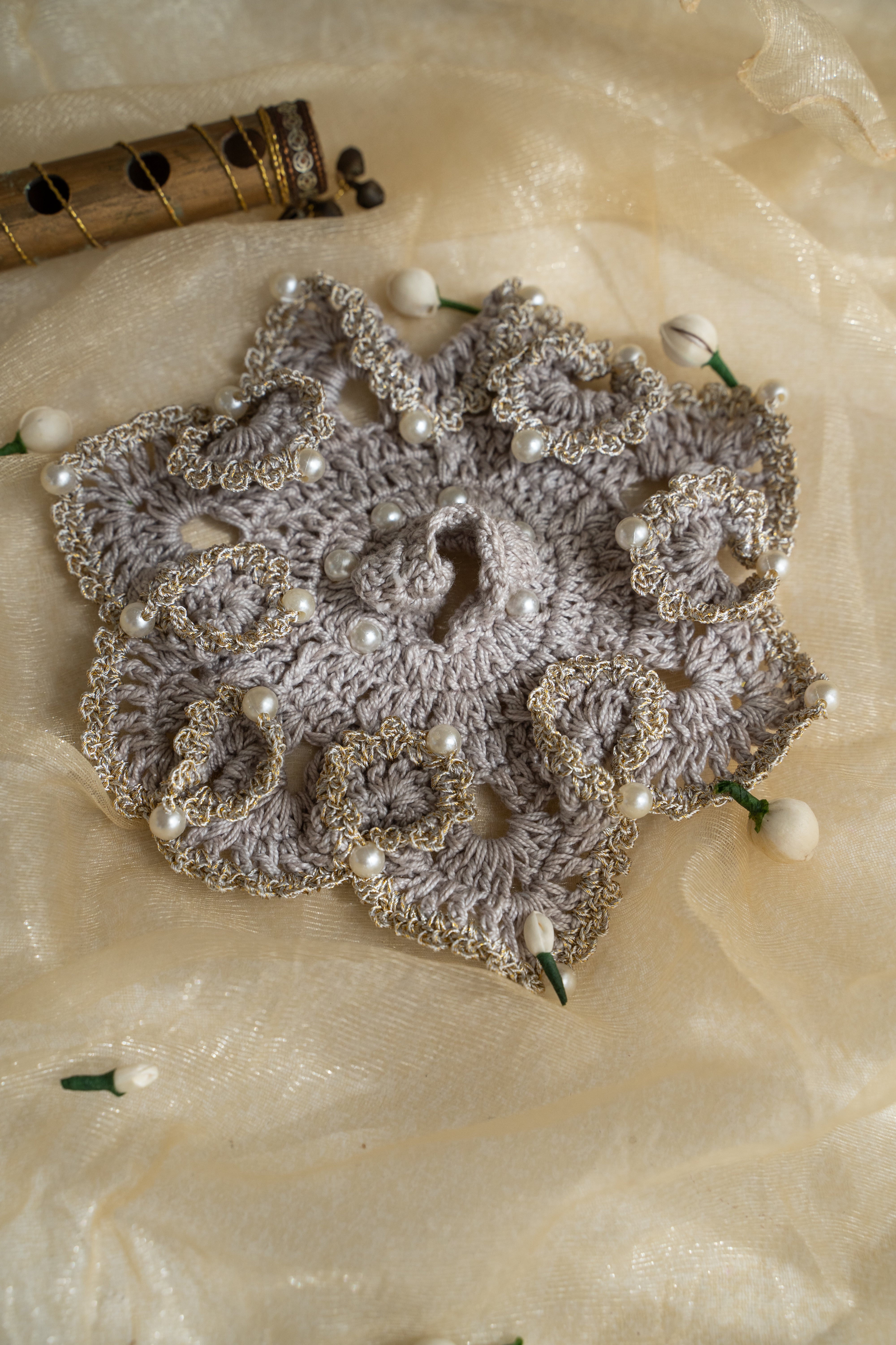 Silver flower Gopal ji's dress