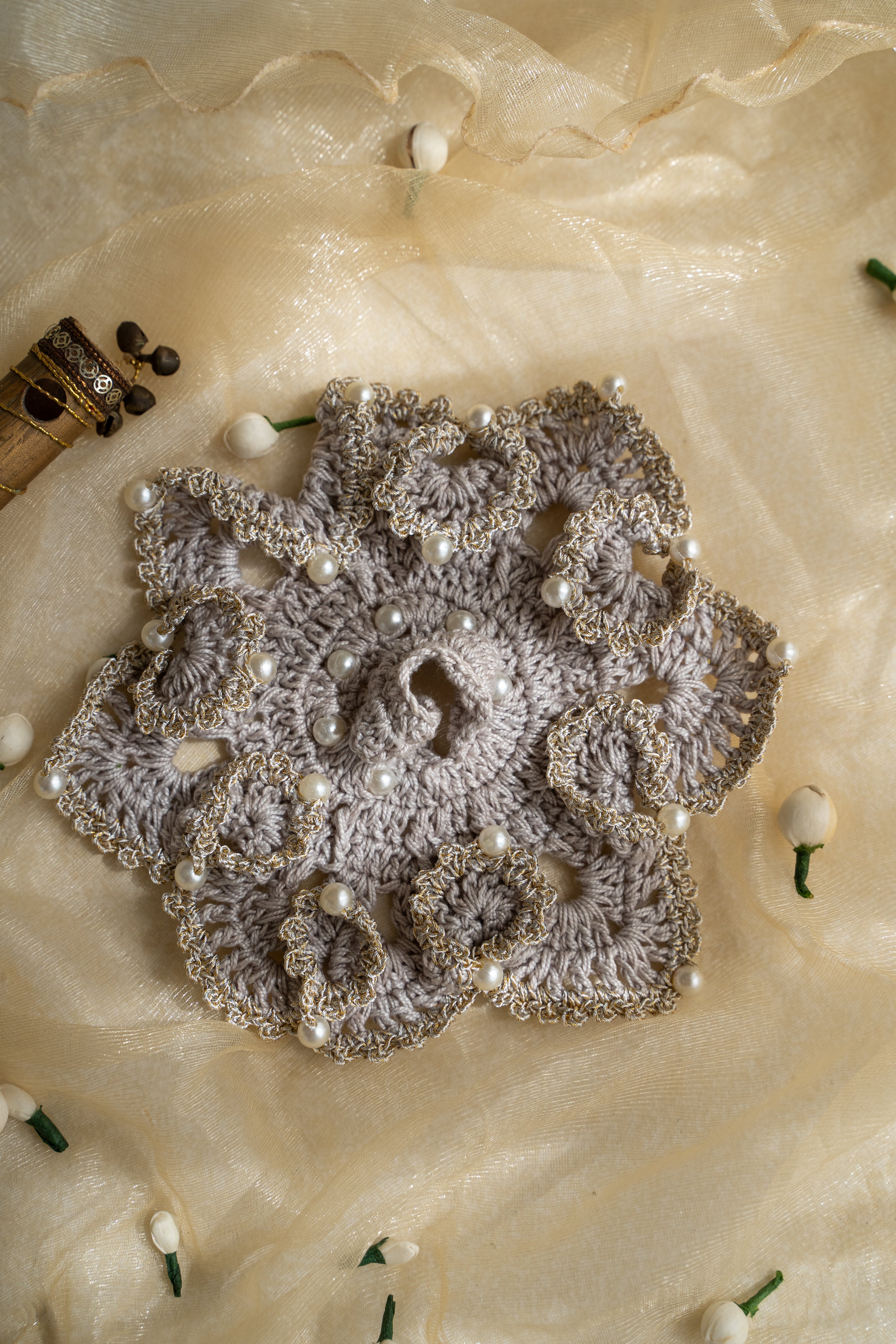 Silver flower Gopal ji's dress