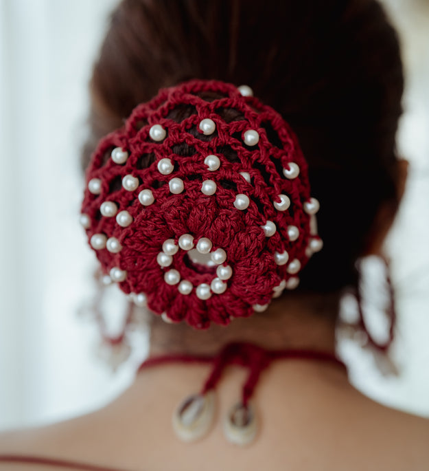 Maroon hair bun