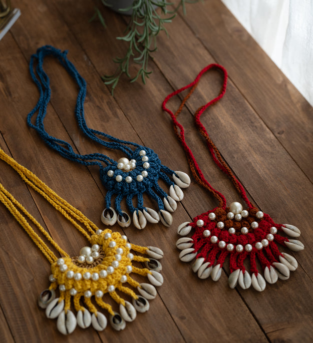 Red & brown pearl long necklace