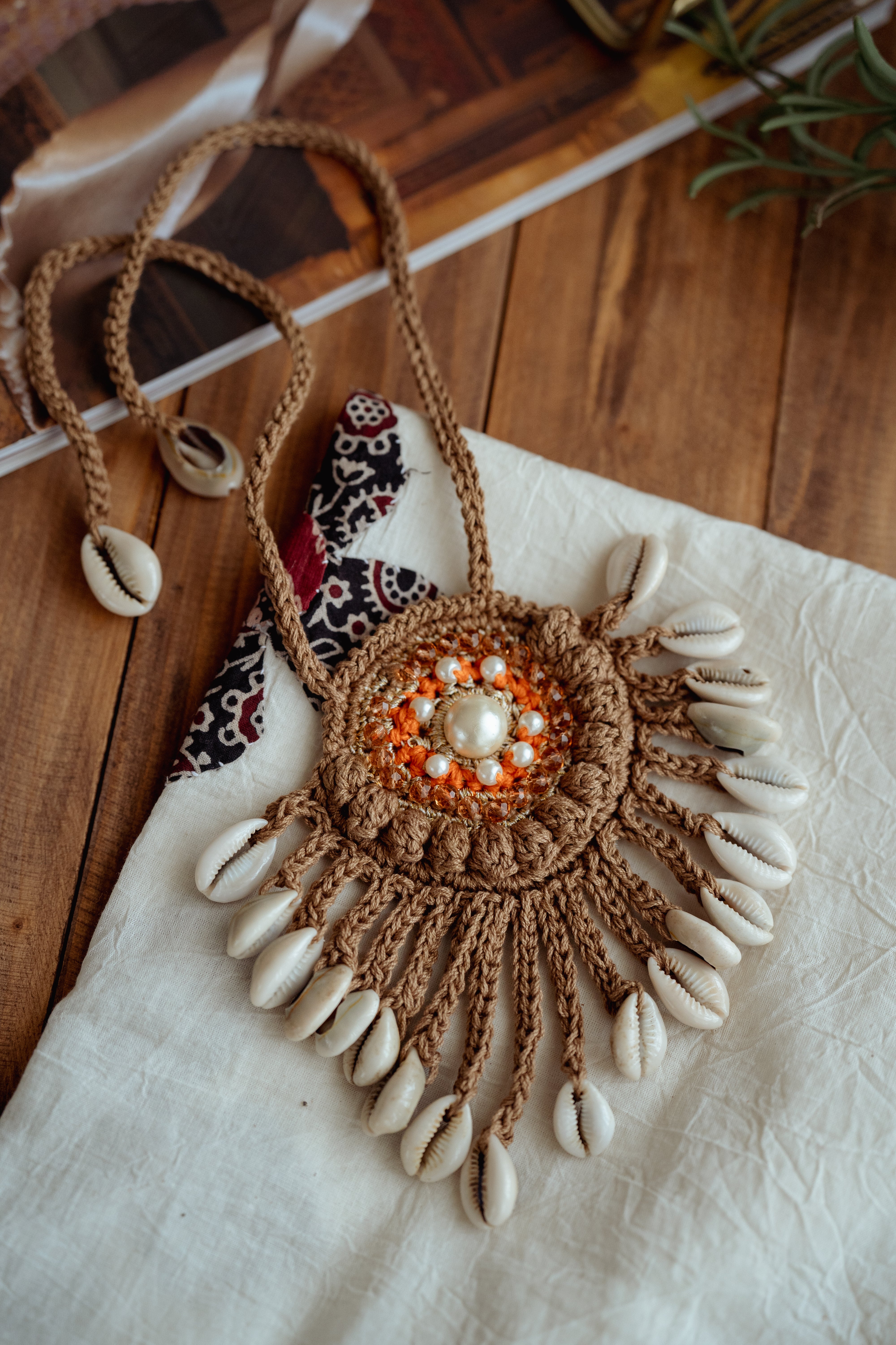Brown crystal long necklace
