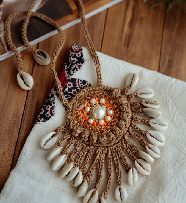 Brown crystal long necklace