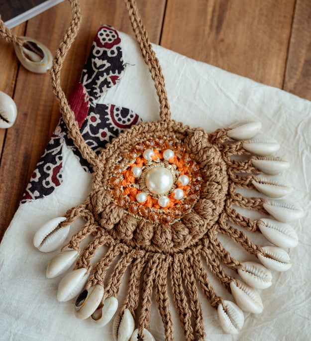 Brown crystal long necklace