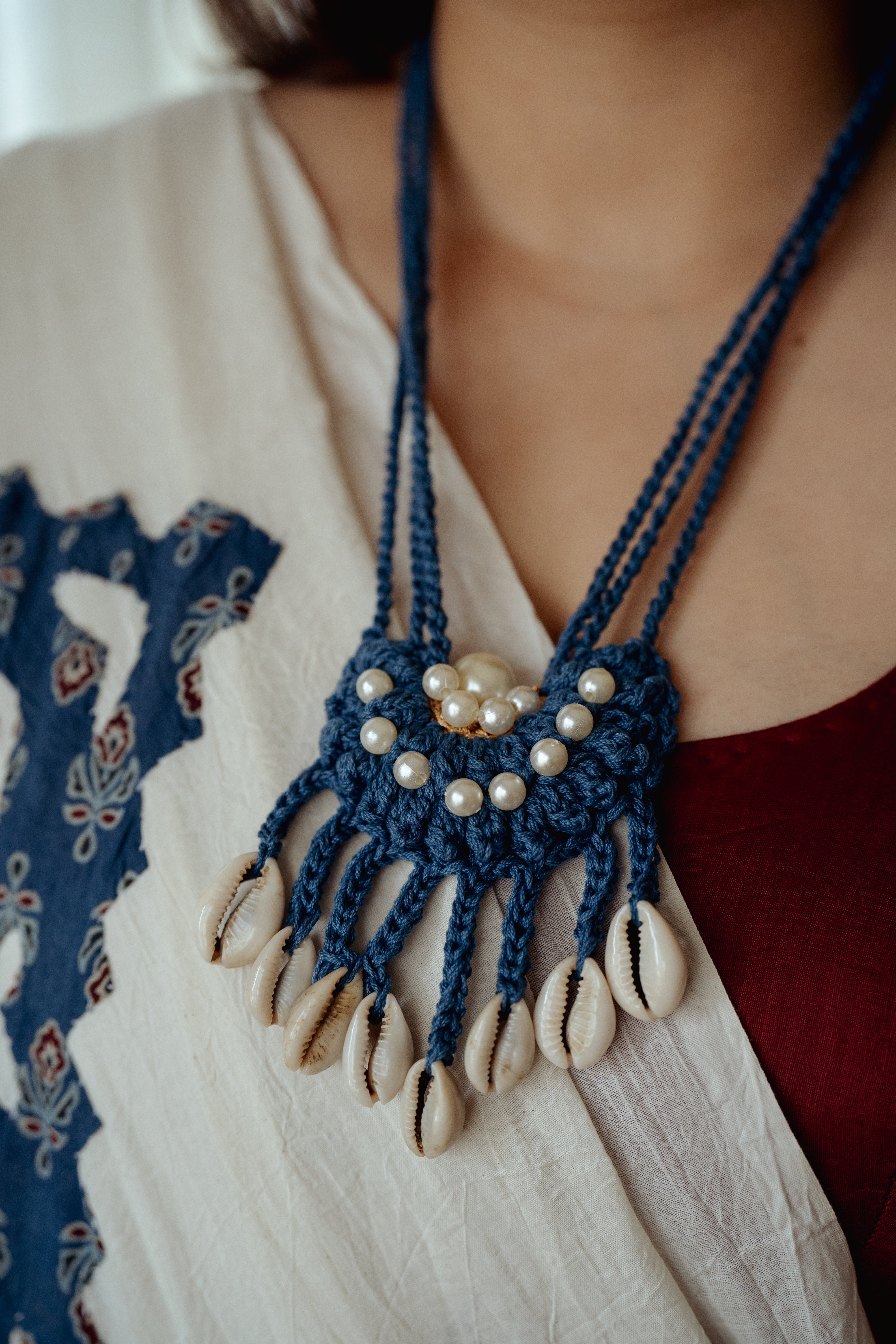 Blue kodi semi circle long necklace