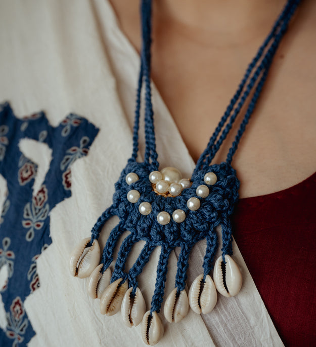 Blue kodi semi circle long necklace