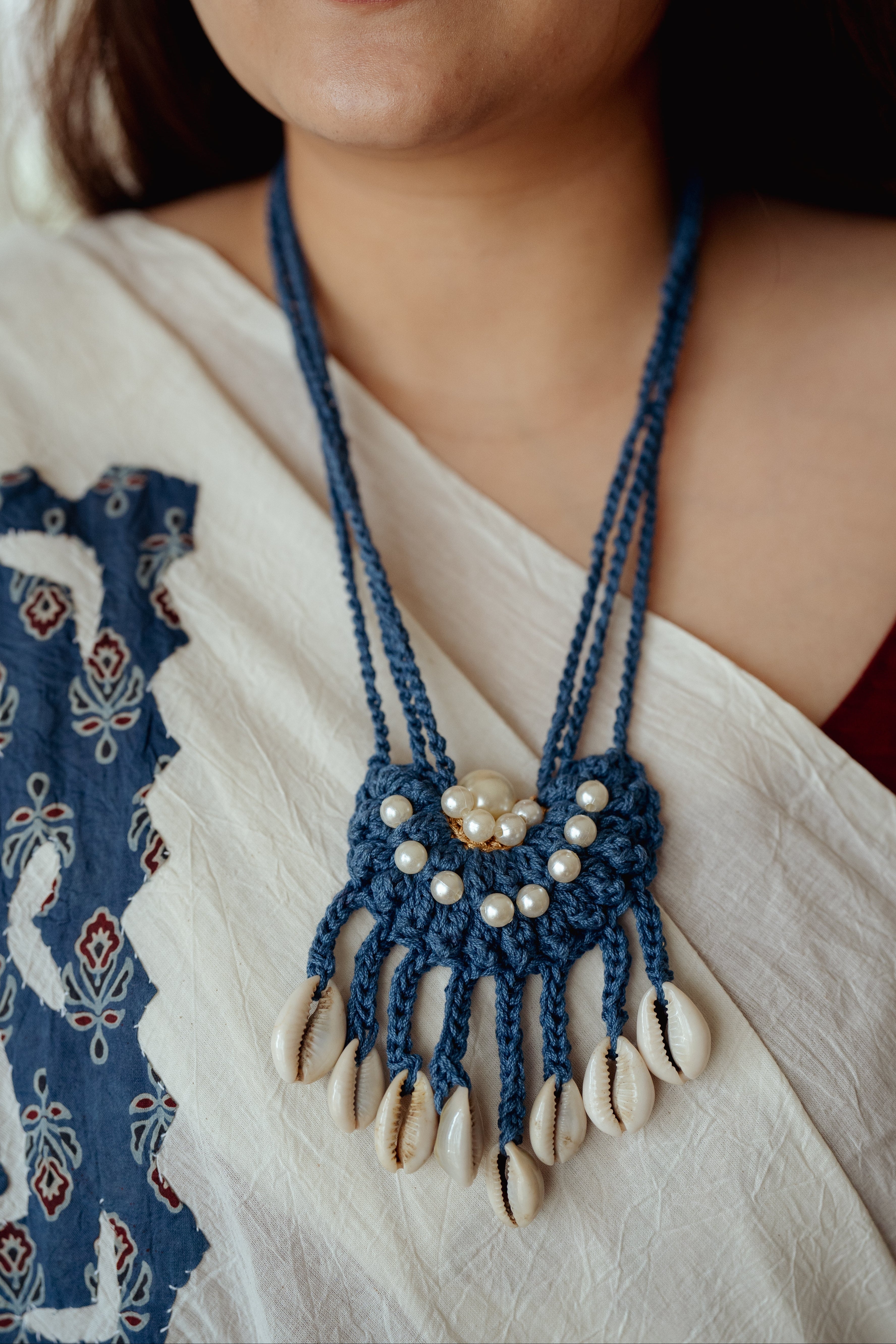 Blue kodi semi circle long necklace