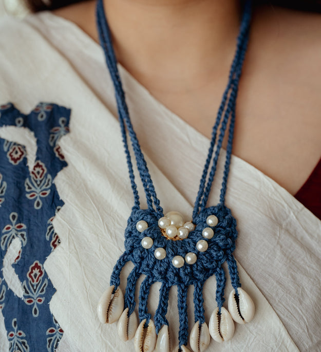 Blue kodi semi circle long necklace