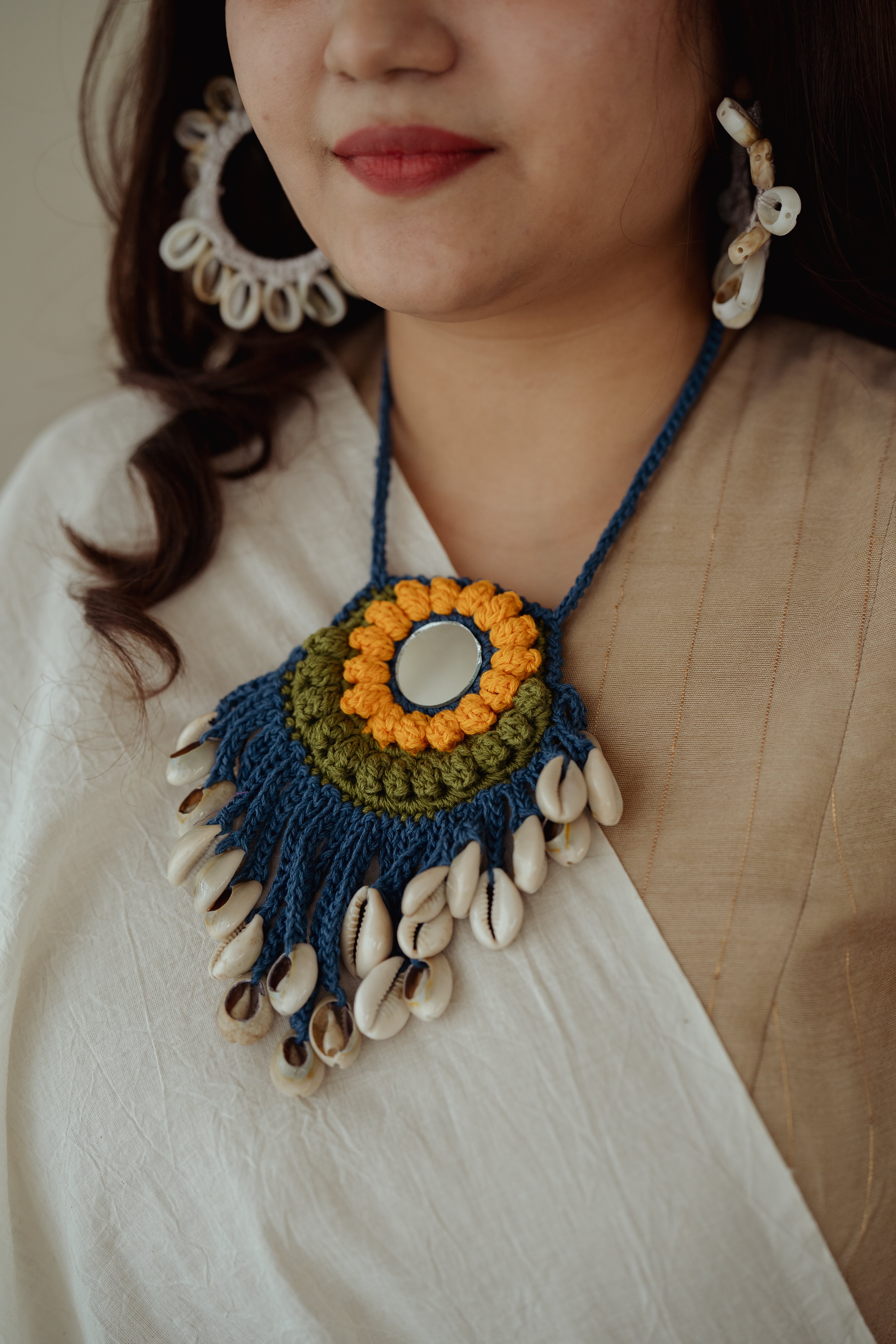 Peacock inspired long necklace