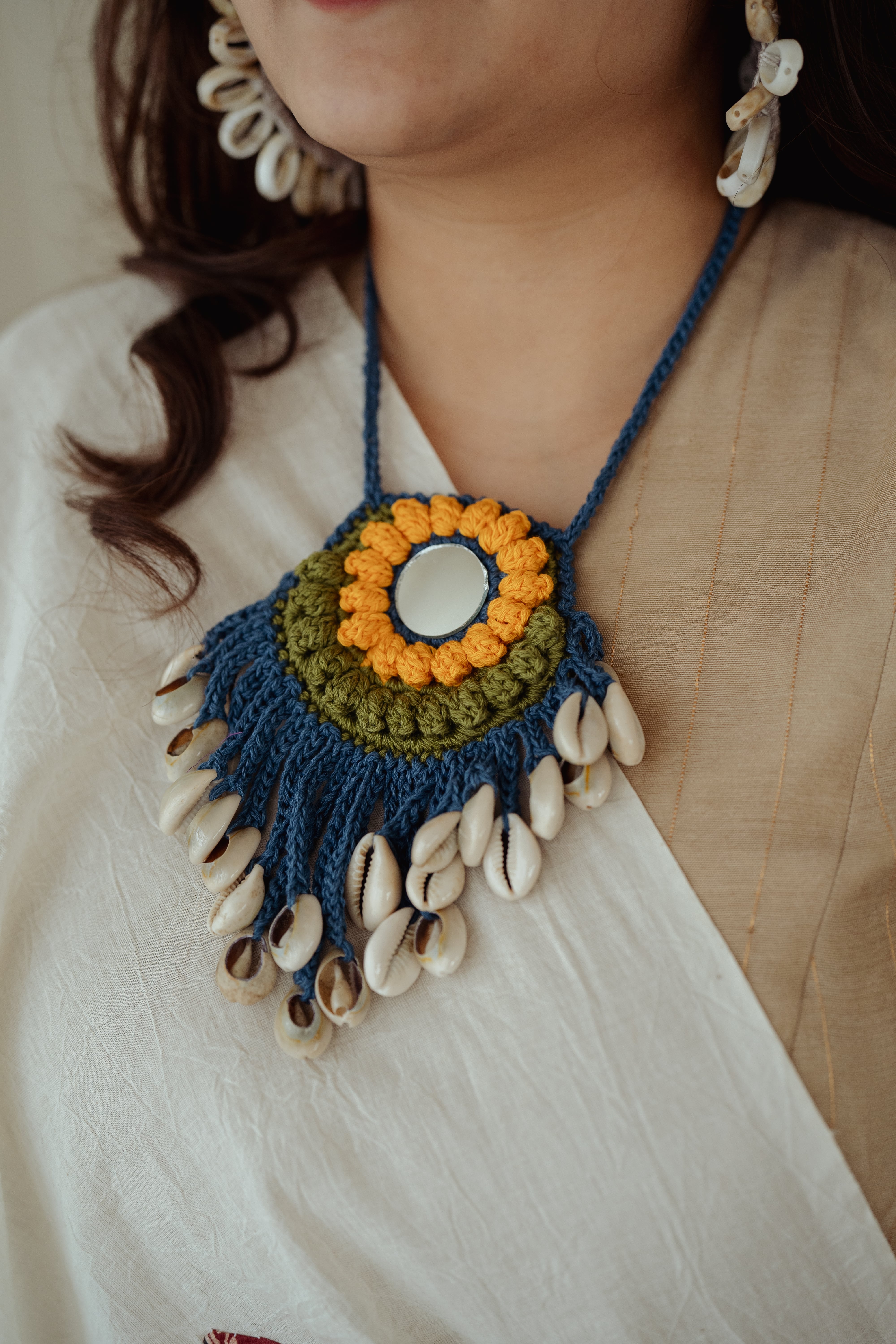 Peacock inspired long necklace