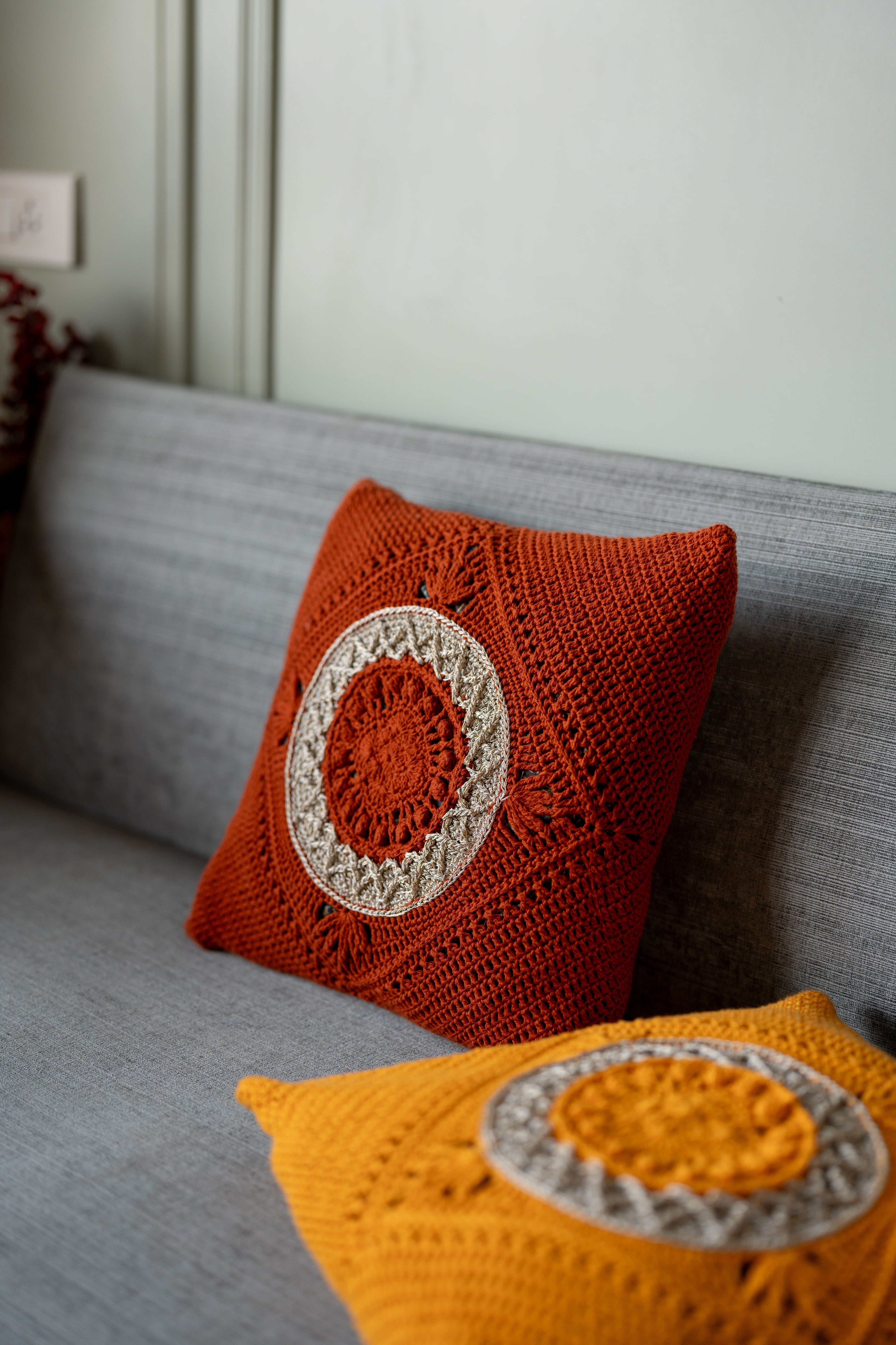Yellow & Rust Cushion cover (set 2)