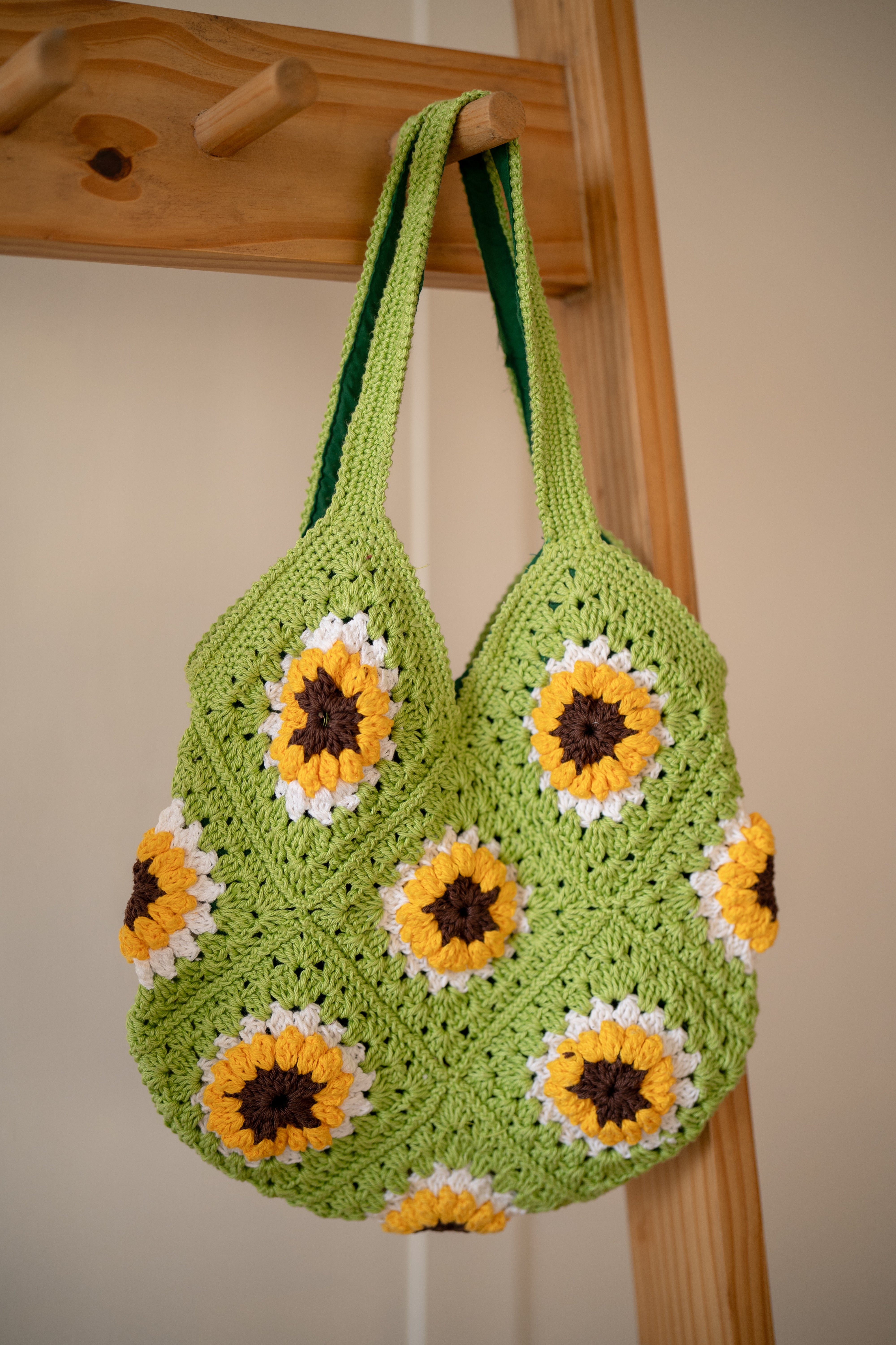 Lime green patch jhola bag