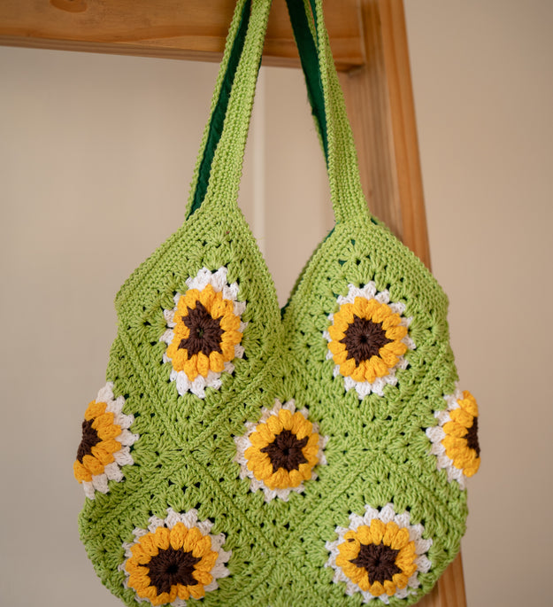 Lime green patch jhola bag