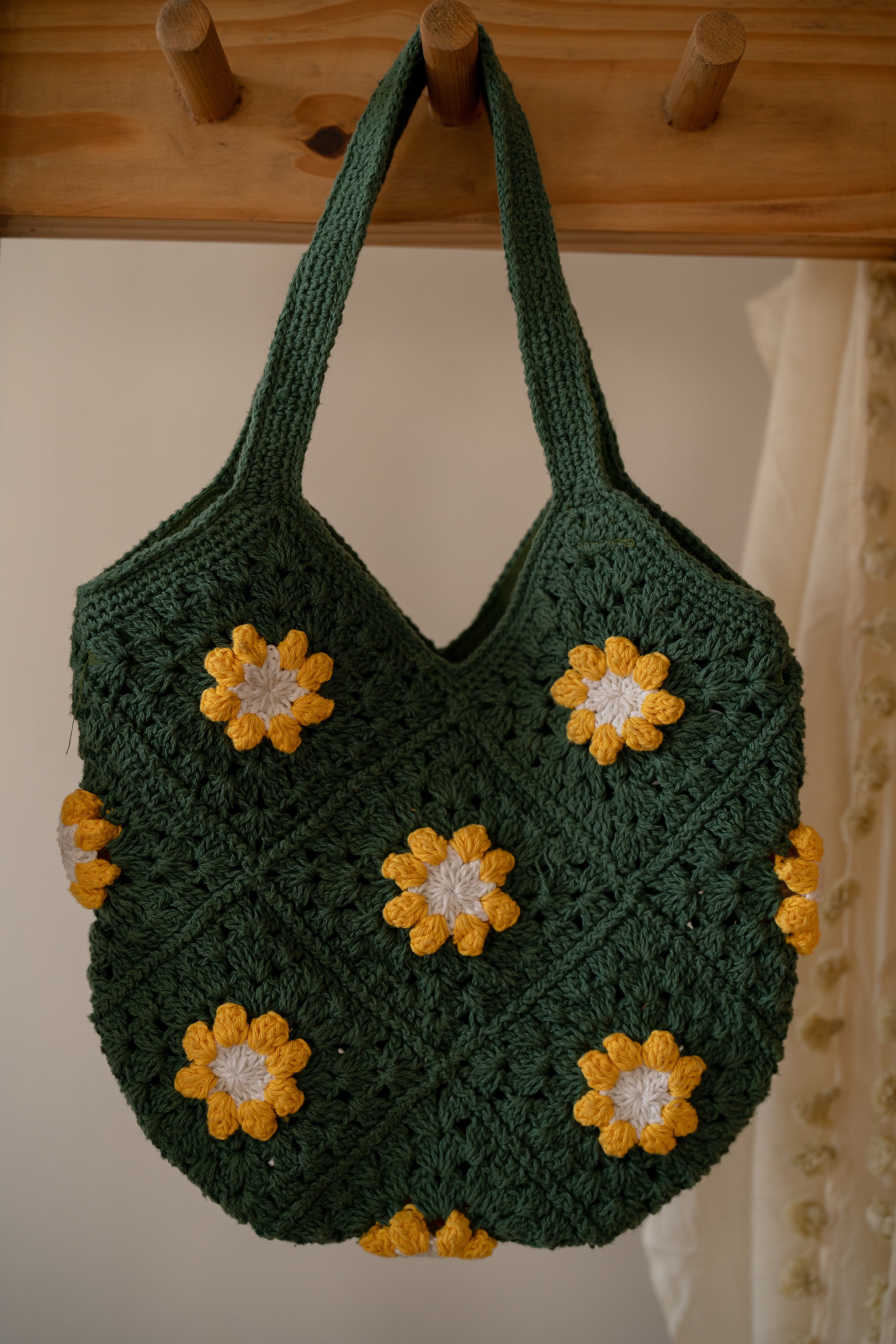 Dark green patch jhola bag