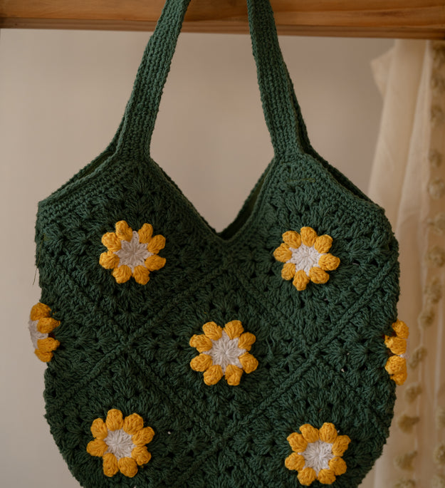 Dark green patch jhola bag