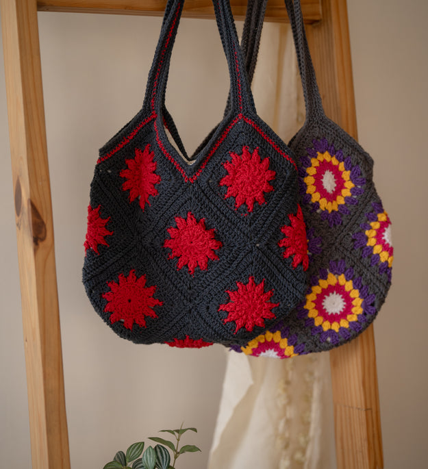 Navy blue patch jhola bag