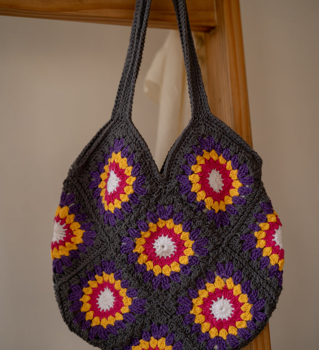 Charcoal grey patch jhola bag