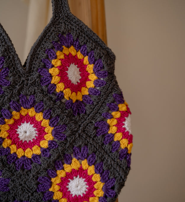 Charcoal grey patch jhola bag