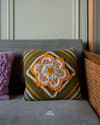 Olive green & lilac crochet cushion cover