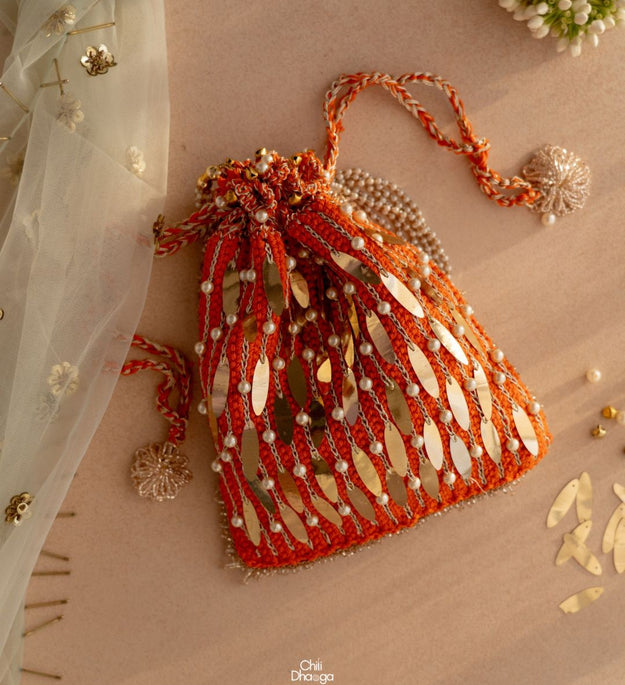 Orange crochet potli bag