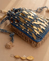 Denim blue crochet potli bag