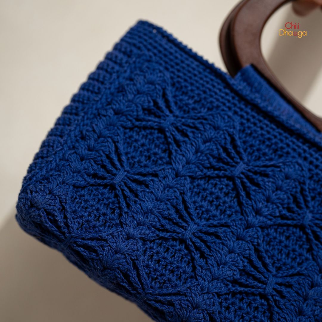 Royal blue crochet handbag