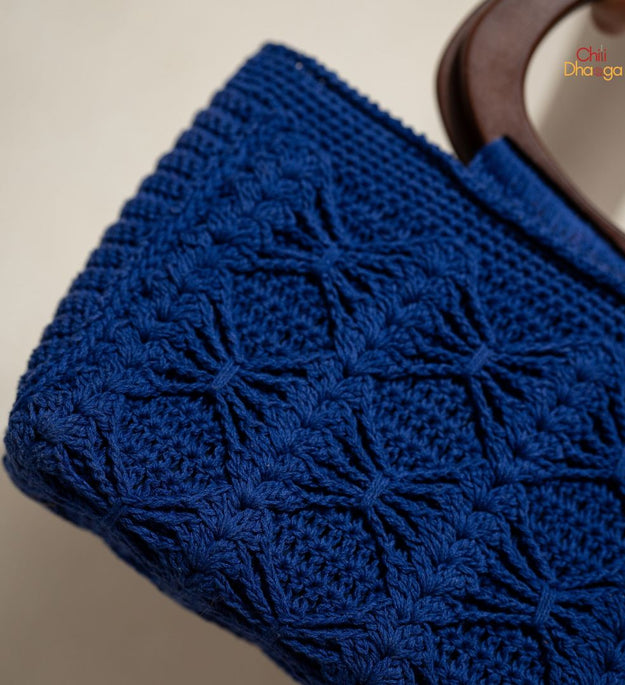 Royal blue crochet handbag