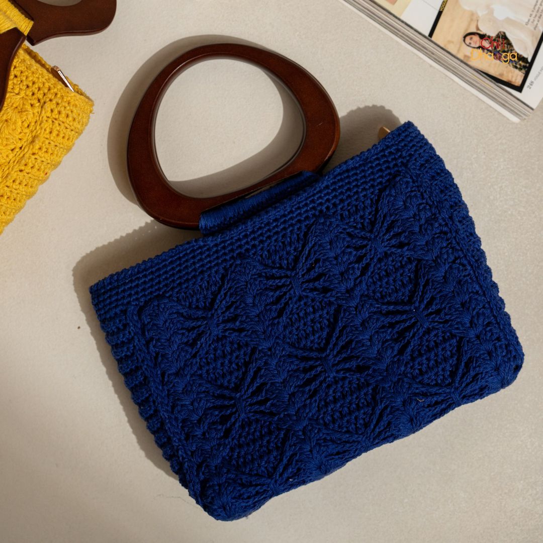 Royal blue crochet handbag