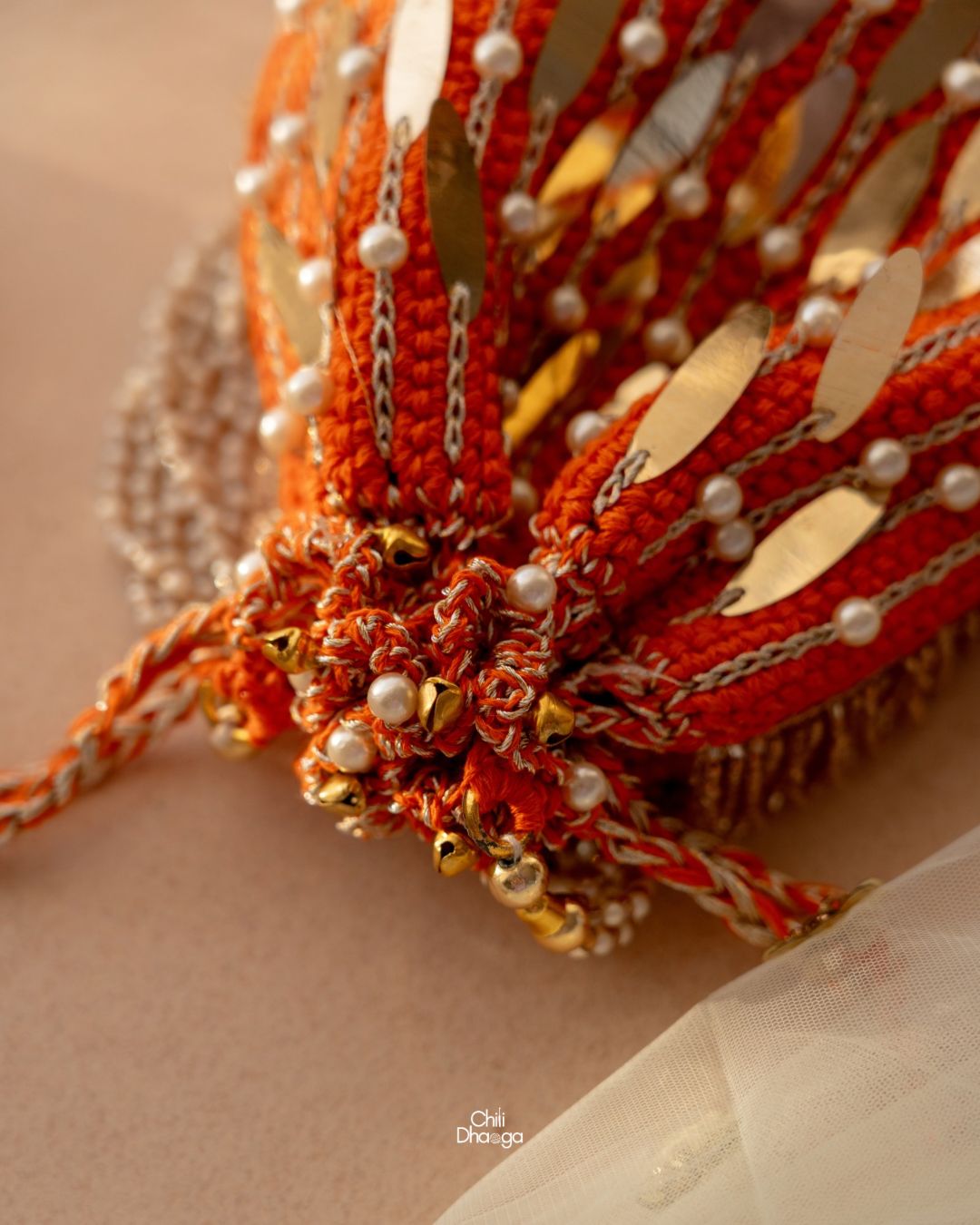 Orange crochet potli bag