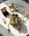 Olive green sequins crochet potli bag