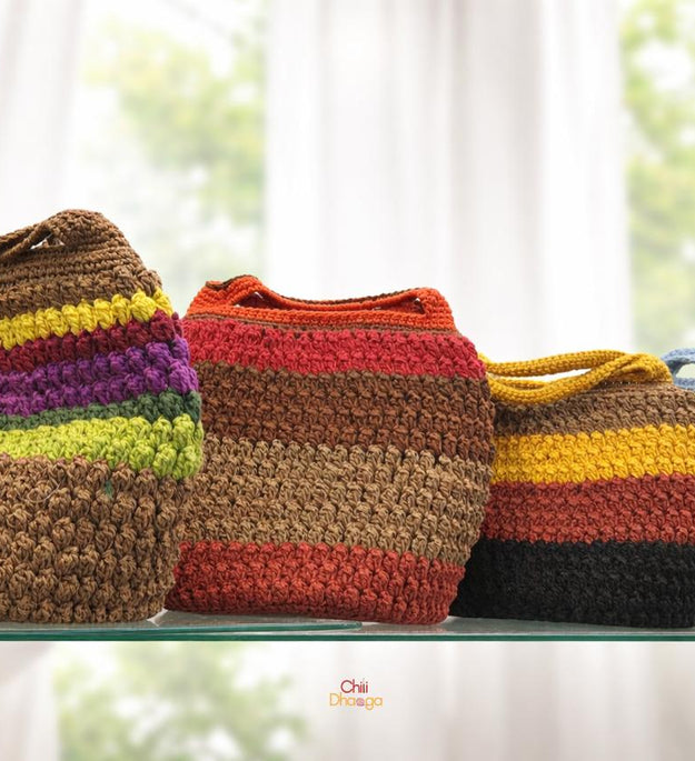 Red ember crochet bucket handbag