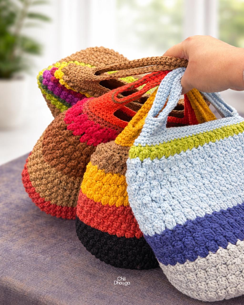 Red ember crochet bucket handbag